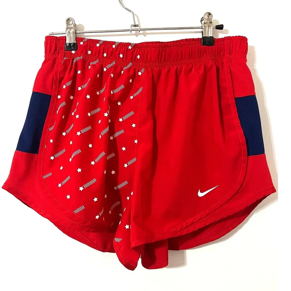 NIKE Running Shorts Women M Red Star Print Dri-Fit Patriotic Americana Athletic